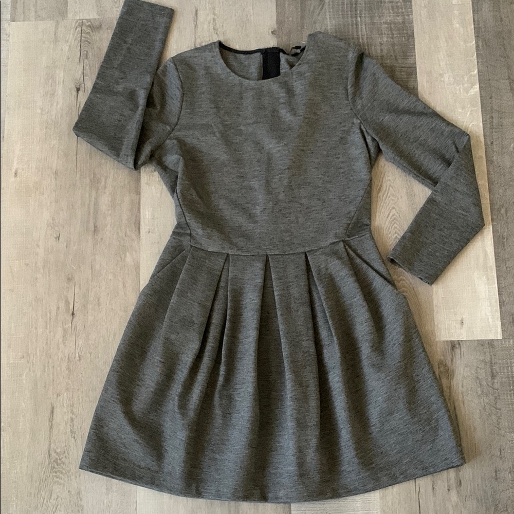 TALULA Elegant Gray Long Sleeve Dress Fit and Flare Pleated Women’s Size 6